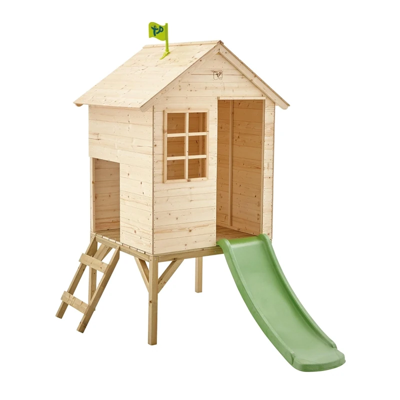 TP Toys Sunnyside Wooden Tower Playhouse With 1.2M Slide. Wooden Playhouse For Kids Outdoor, Made From FSC Certified European Wood, Sturdy Outdoor Wendy House, Garden Playhouse for Kids, 18 months+