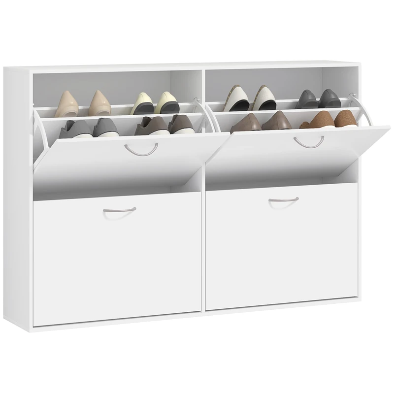 HOMCOM Wooden Modern Design 4 Drawer Shoes Cabinet Pull Down Shelf Storage Organiser Entrance Hallway Furniture - White