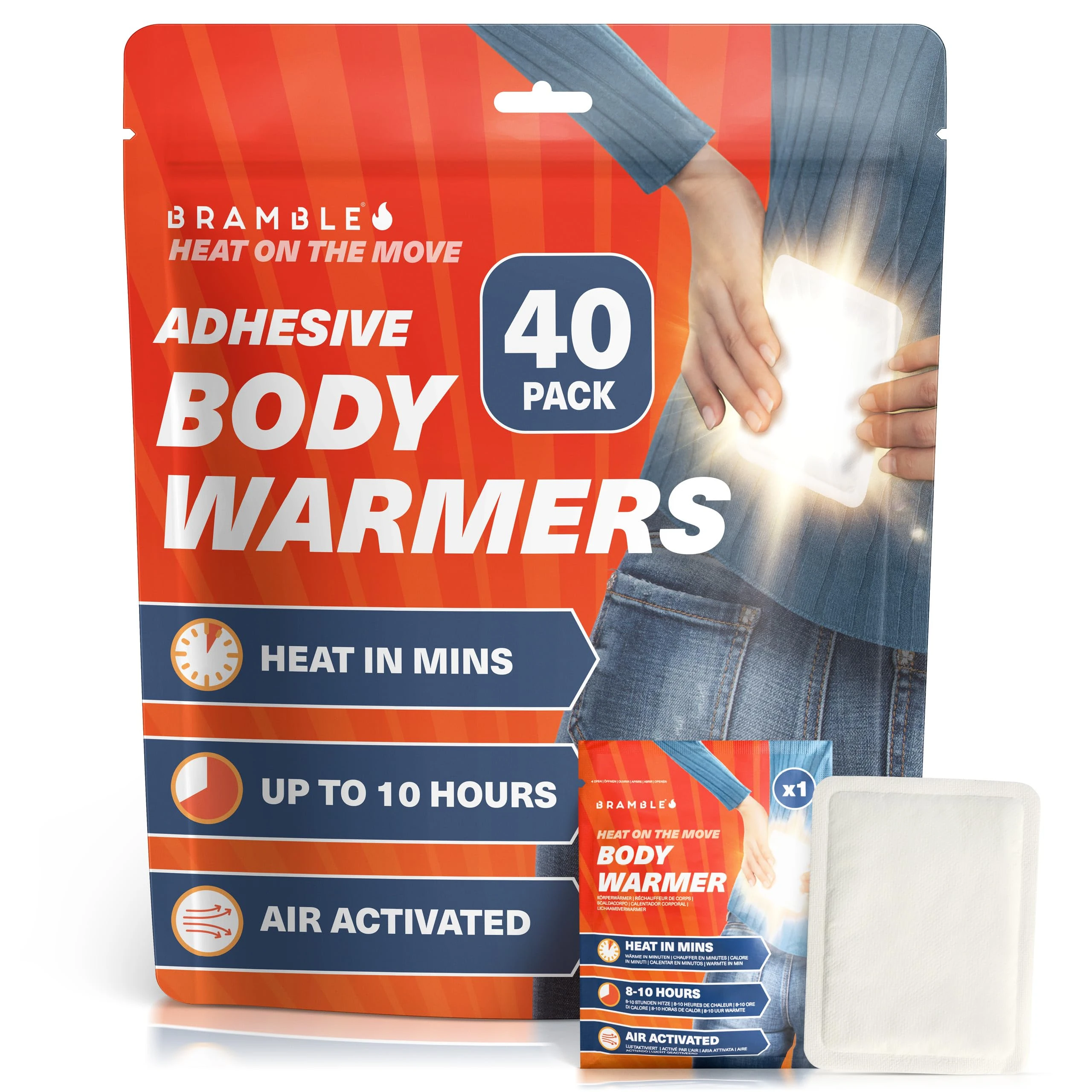 Bramble - Adhesive Body Warmers (40 Pack) - Ultra-Thin Stick-On Patches for Targeted Warmth - Air-Activated & Odour-Free - Up to 10 Hours of Heat