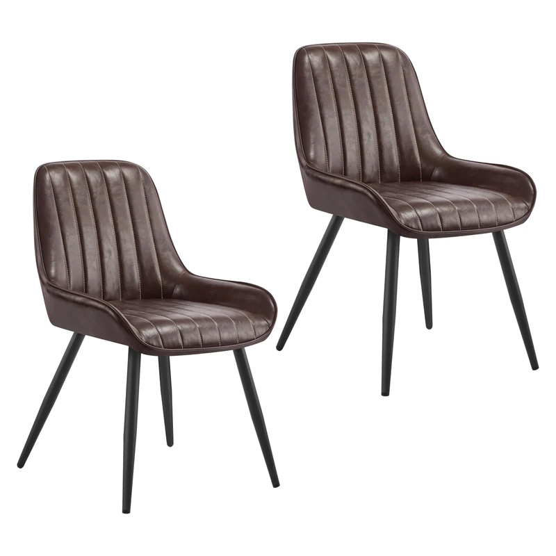 Lestarain Dining Chairs Set of 2 - PU Leather, Metal Legs, Dark Brown