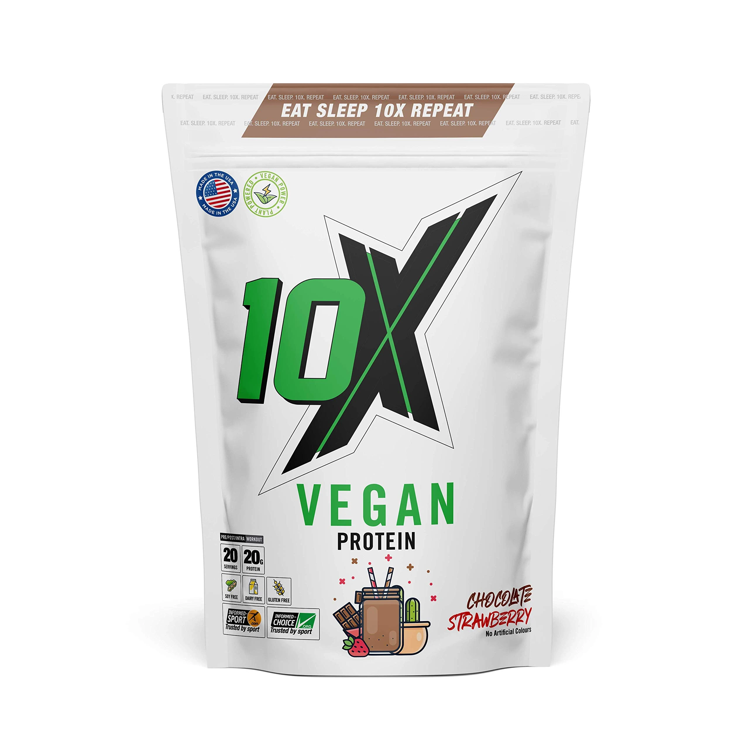 10X Athletic Vegan Protein, Nut Free, Sugar Free, Plant Based, Dairy Free, Gluten Free, Various Flavours, 580g (Chocolate Strawberry)