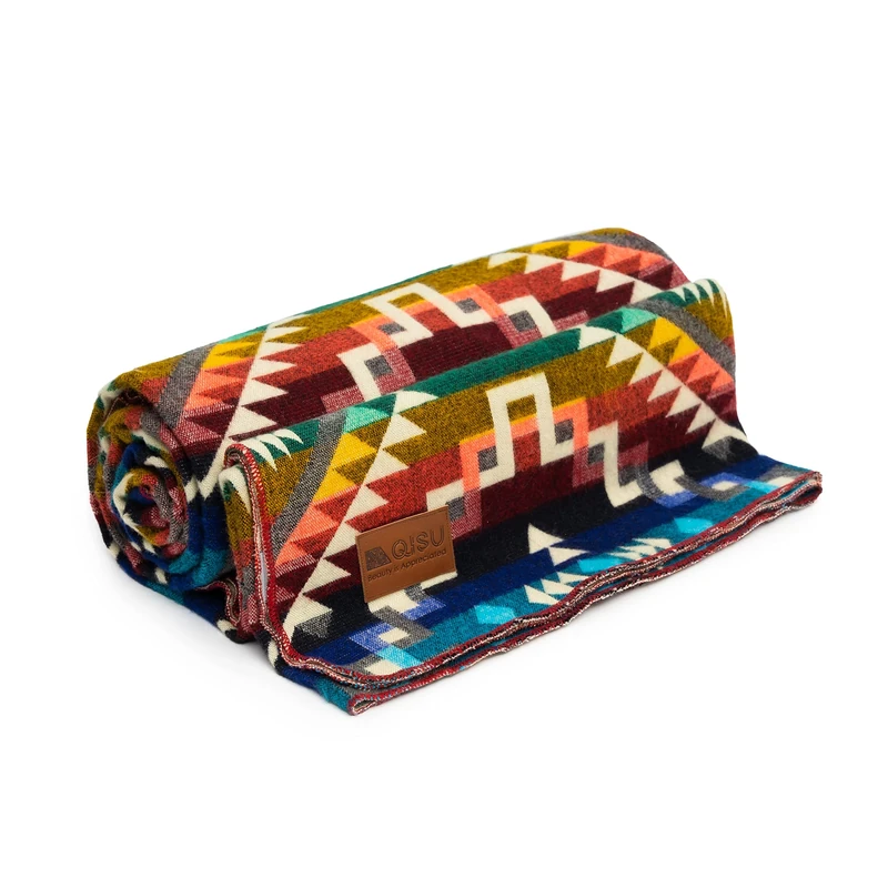 QISU Wool Blanket Throw | Large, Beautiful, Warm, Variegated, Handmade in Ecuador by Local Artisans |94″ x 78″|Ultra-Soft, Hypoallergenic & Breathable | Non-Itchy or Scratchy Fabric(Rainbow Starburst)