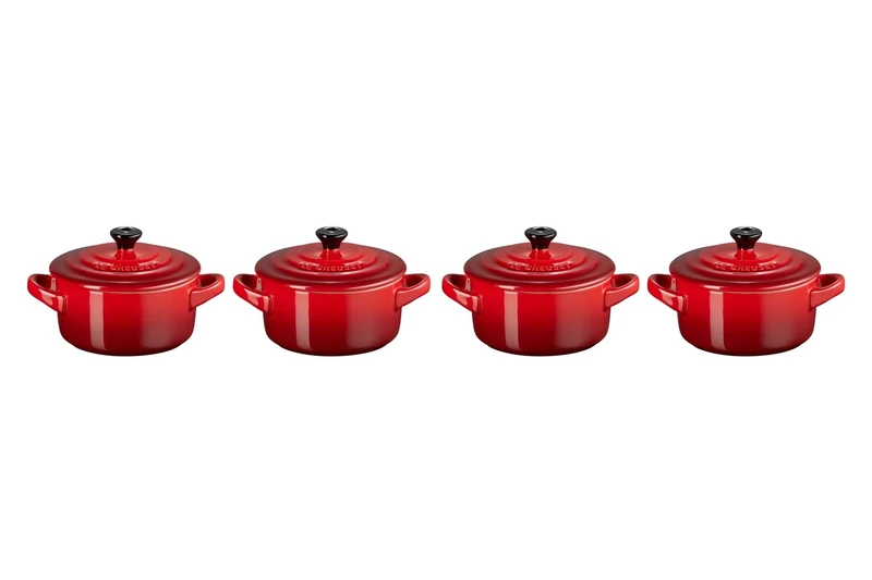 LE CREUSET Stoneware Set of 4 Petite Casseroles, 200 ml, Cerise, 79212100600100