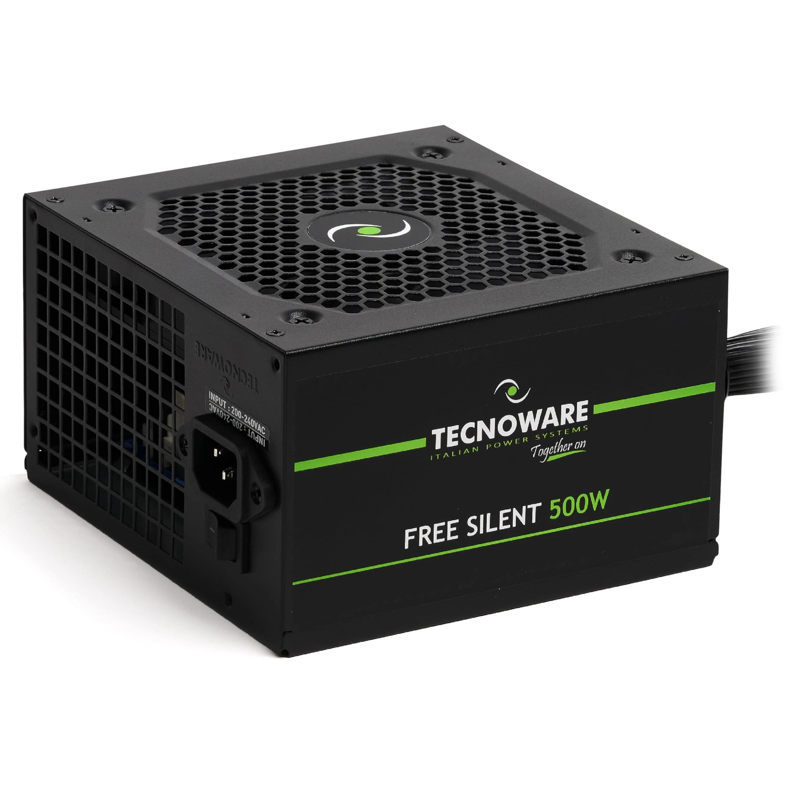 Tecnoware Free Silent 500 ATX Power Supply, 5inch Silent Fan, 2 x SATA, 1 x 24 Pin, 1 x 12V 4+4 Pin, 2 x Molex, Over Voltage Protection, 16inch Cables, CE and Rohs Certified