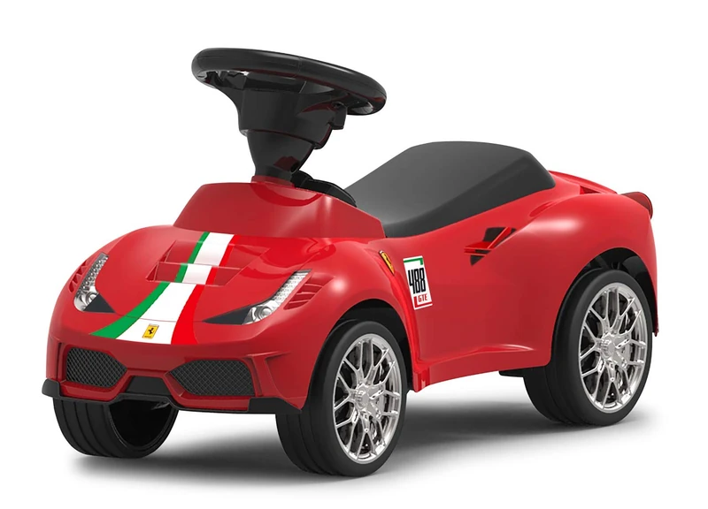 JAMARA Ferrari 488 GTE 460604 Ride-On Horn on Steering Wheel, Faithful Look, Tilt Protection, Faux Leather Seat, Red, Large
