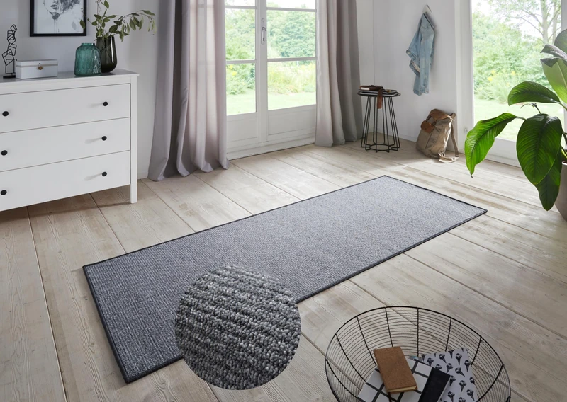 BT Carpet Bouclé Runner - Kitchen Runner Non-Slip Carpet Runner Flat Weave Short Pile Rug Kitchen Rug for Hallway, Kitchen, Living Room, Bathroom, Bathroom - Grey, 80 x 300 cm