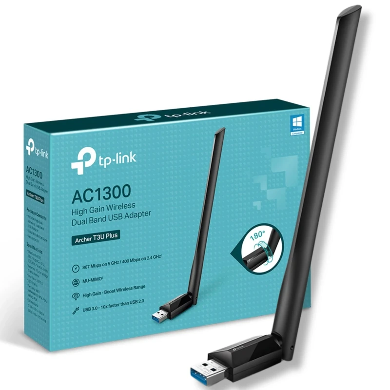 TP-Link Archer T3U Plus AC1300 USB WiFi Adapter for PC, Dual Band 3.0 USB WiFi Dongle for PC, Adjustable Two High-Gain Antennas Built in One, MU-MIMO, Windows 11/10/8.1/8/7XP, Mac OS, Easy Setup
