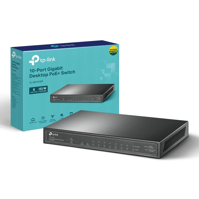 TP-Link TL-SG1210P 10-Port Gigabit Desktop Switch with 8 Port PoE+ Ethernet Switch ( 30W/PoE port & 63W for all PoE ports, No Configuration Required)
