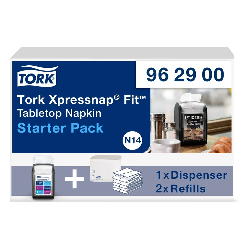 Tork Xpressnap Fit Tabletop Napkin Dispenser Starter Pack - 962900 - N14 + Napkin Refills (2 x 120 sheets)