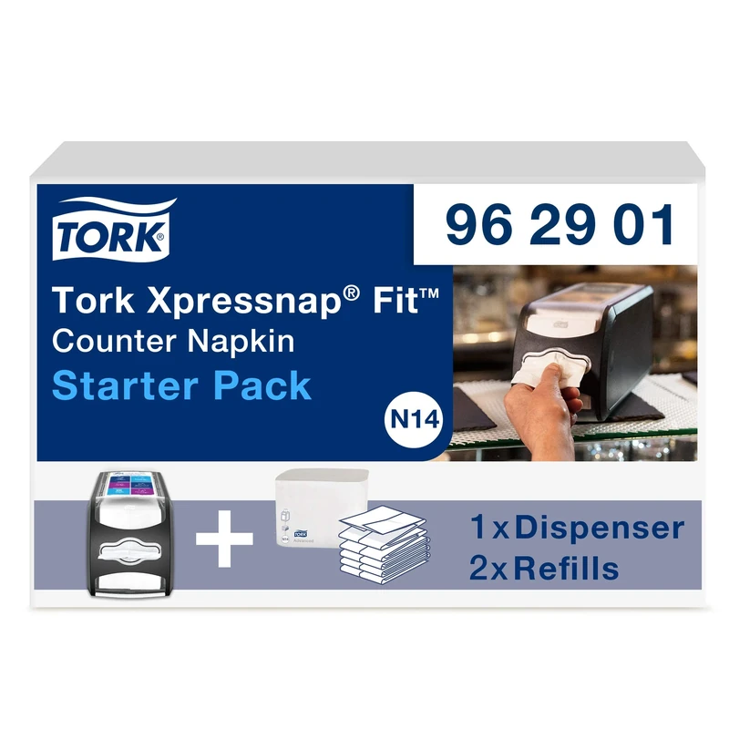 Tork Xpressnap Fit Counter Napkin Dispenser Starter Pack - 962901 - N14 + Napkin Refills (2 x 120 sheets)
