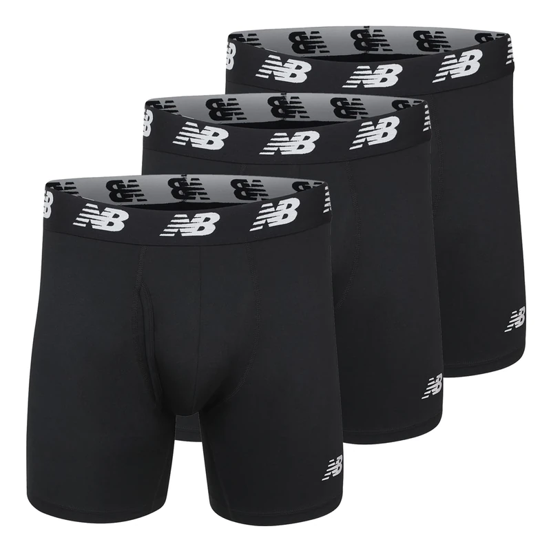 New Balance Men's 6" Boxer Brief Trunk Underpants Fly Front with Pouch Underwear 3-Pack, Black/Pigment/Steel Woodgrain, XX-Large
