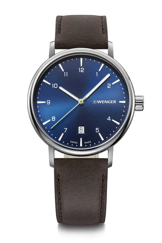 WENGER Urban Classic 01.1731.116 Blue Dial with Dark Brown Leather Strap, Blue, Strap.