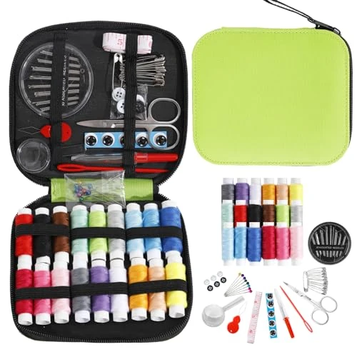 JUNING Sewing Kit with Case Portable Sewing Supplies for Home Traveler, Adults, Beginner, Emergency, Kids Contains Thread, Scissors, Needles, Measure