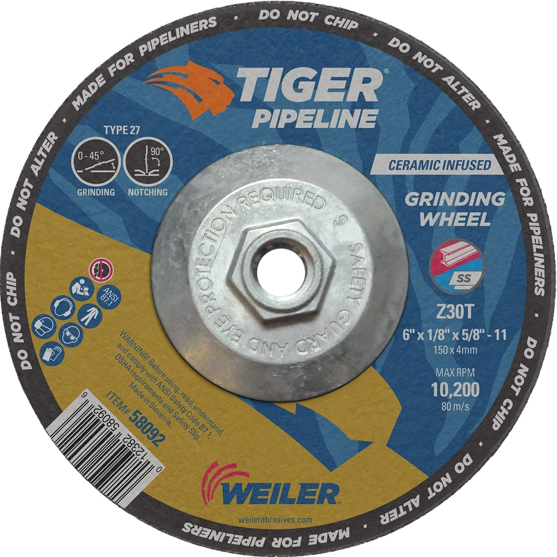 Weiler 58092 6" x 1/8" TIGER Pipeline, Z30T, Type 27, 5/8"-11 Nut (Pack of 10)