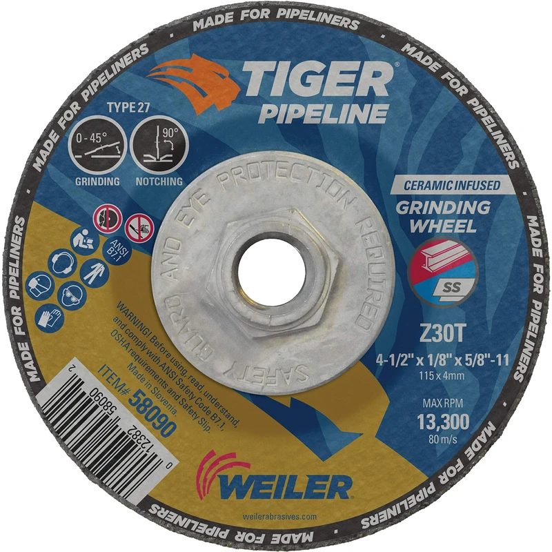 Weiler 58090 4-1/2" x 1/8" TIGER Pipeline, Z30T, Type 27, 5/8"-11 Nut (Pack of 10)