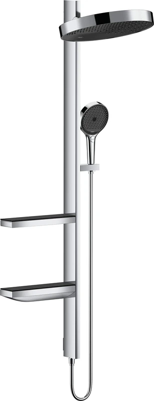 hansgrohe Rainfinity Rain Shower 360 Flush-Mounted Shower System (Shower Head, Shower Rail, Thermostat, Hose, Shelves, 3 Jet Types) Chrome