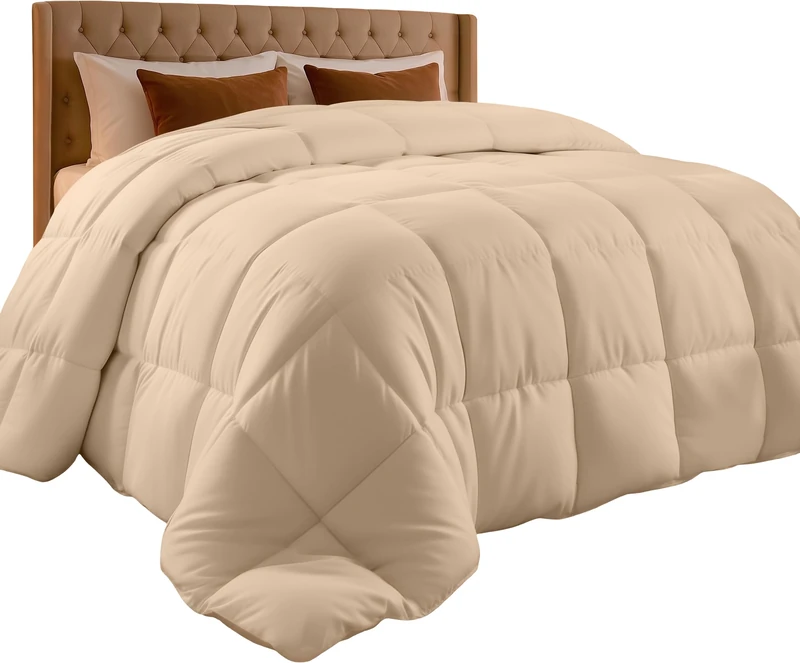Utopia Bedding Comforter Duvet Insert - Quilted Comforter with Corner Tabs - Box Stitched Down Alternative Comforter (Queen, Beige)