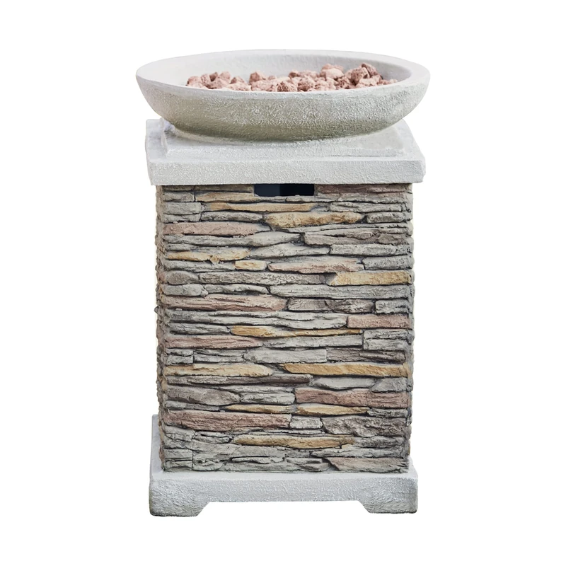 Teamson Home Outdoor Garden Propane Gas Fire Pit Burner, Smokeless Firepit, Patio Furniture Heater with Bowl, Stone Effect with Lava Rocks & Cover