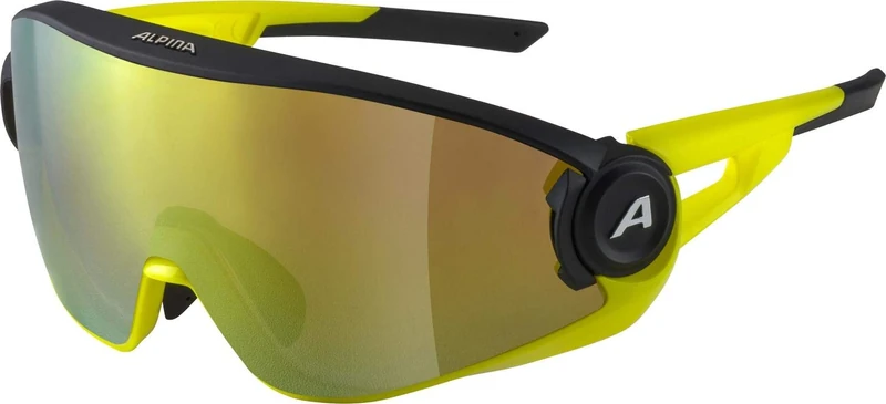 ALPINA Unisex - Adult, 5W1NG Q+CM sports glasses, black matt-neon yellow, One Size