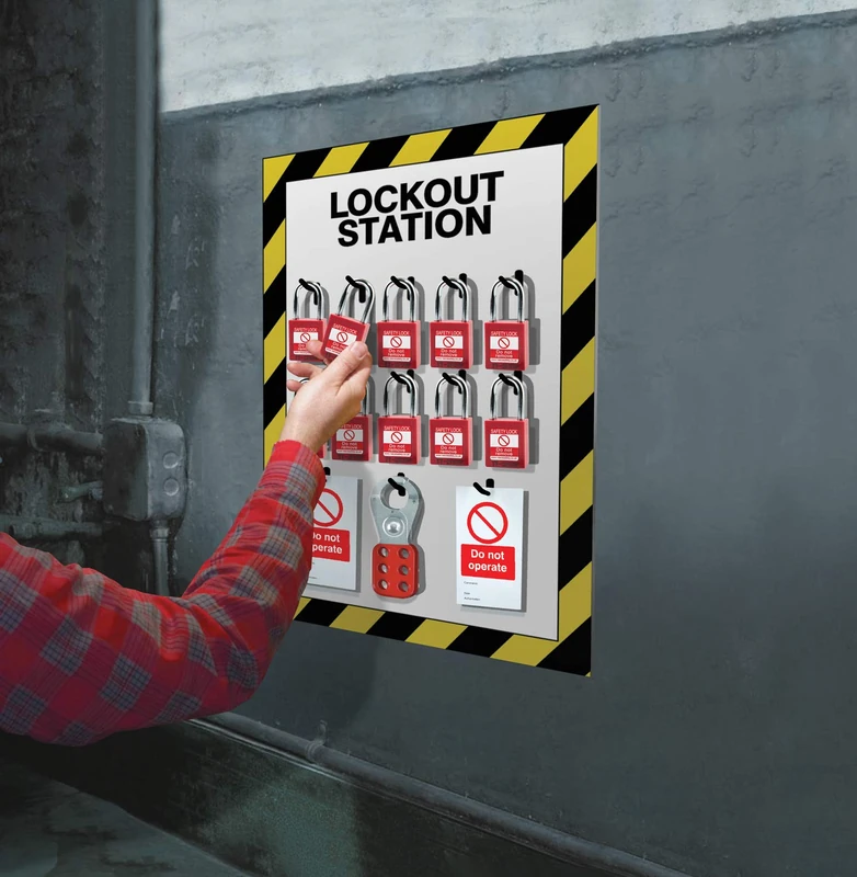 Lockout Station, 10 Lock Capacity, Includes Contents (10xpadlocks, 4x pk of 10 tags, 1x25mm hasp)