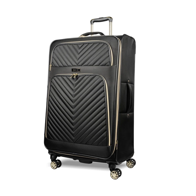 Kenneth Cole REACTION Women's Chelsea 24" Chevron Quilted Softside Expandable 8-Wheel Spinner Checked Suitcase, Black, Inch