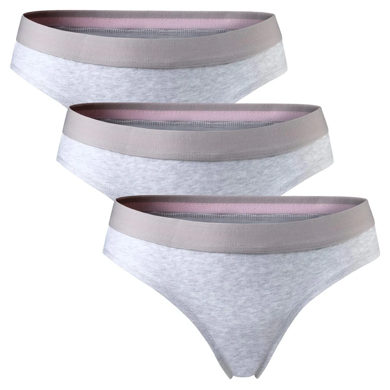 DANISH ENDURANCE 3 Pack Women's Thong Panties in Organic Cotton, Comfort Fit Underwear & Knickers, Grey, Large