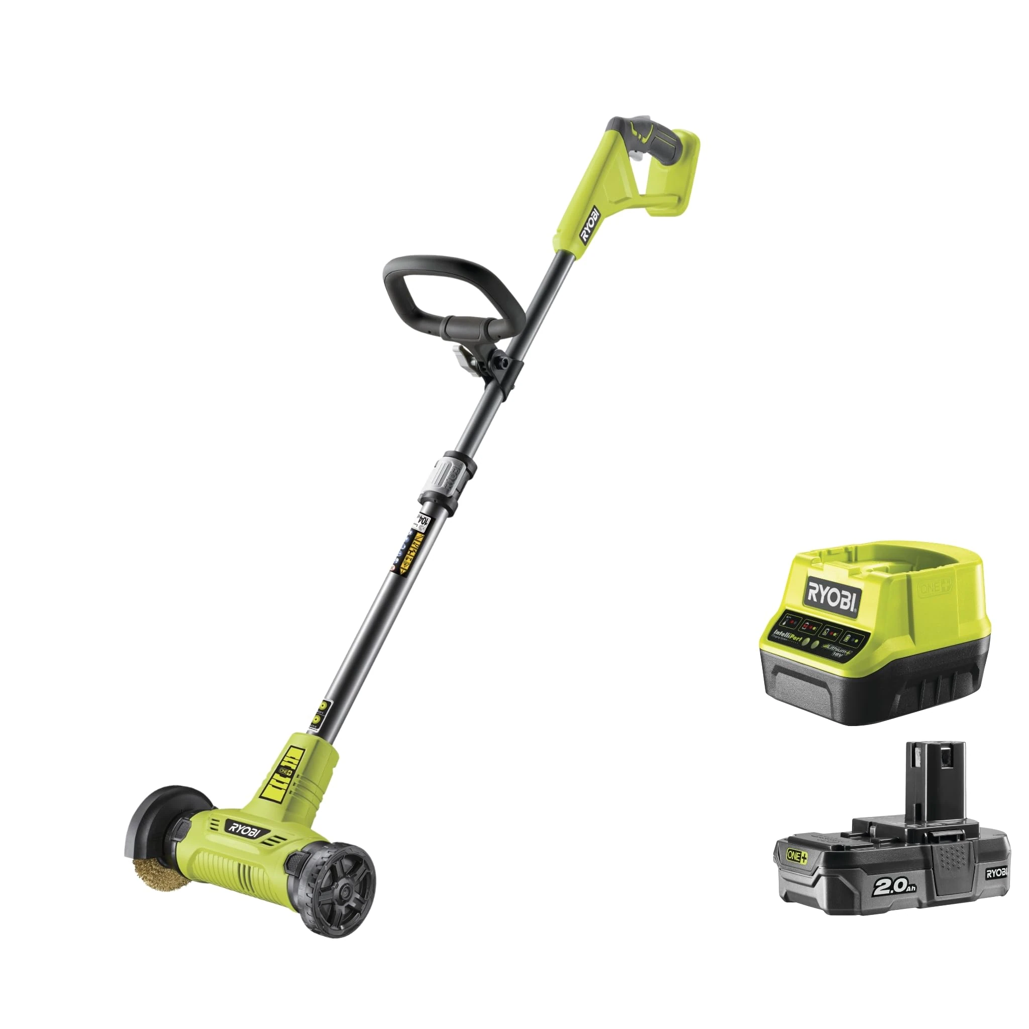 RYOBI 18 V ONE+ Cordless Grout Cleaner RY18PCA-120 (Telescopic Handle, Tool-Free Brush Change, Cleaning Between Tiles & Paving Stones, Includes 1 x Wire Brush, 1 x 2.0 Ah Battery & Charger in Box)