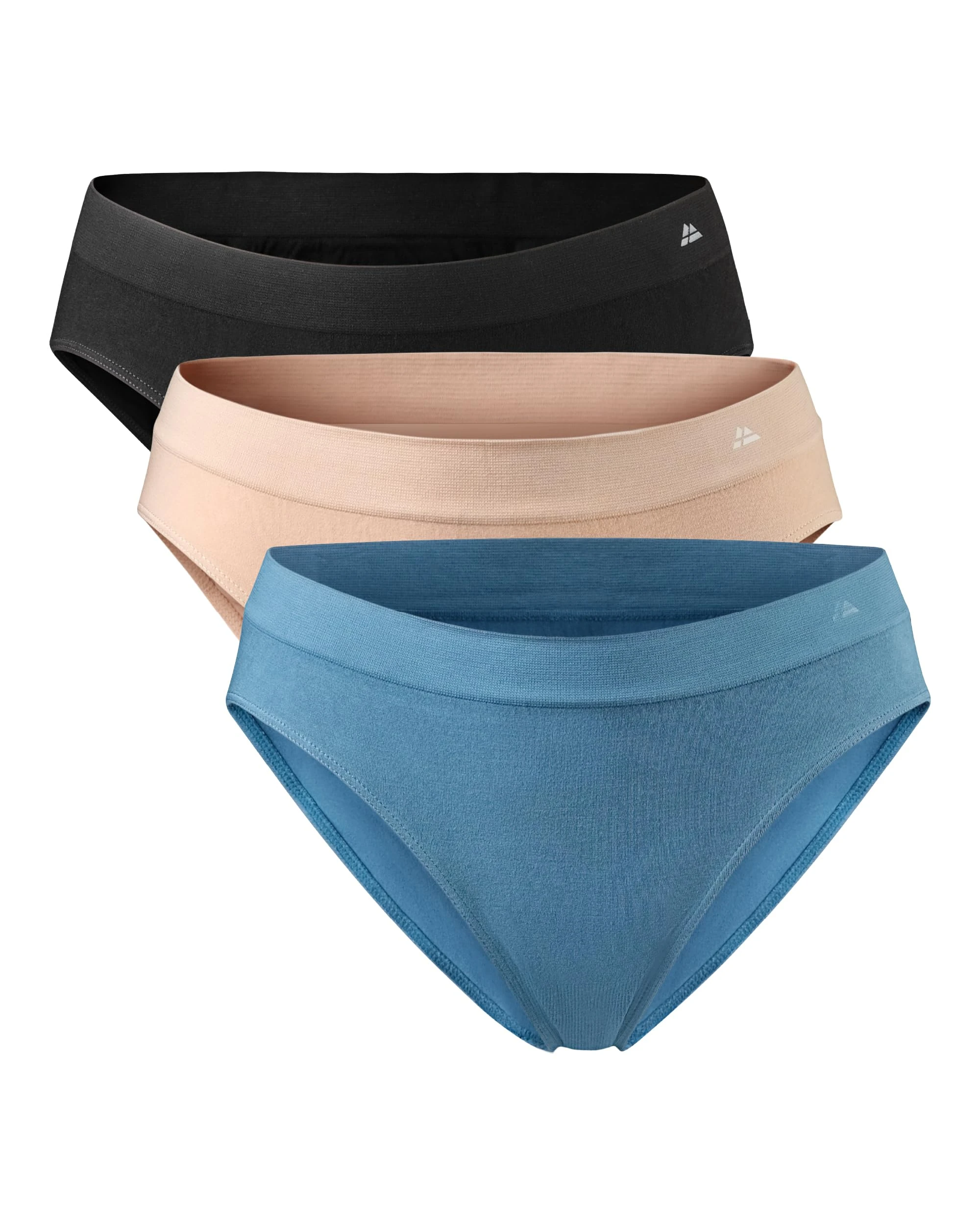 DANISH ENDURANCE 3 Pack Women's Seamless Bamboo Bikini Panties, Soft, Comfortable Stretch Briefs, Multicolor (1 x Black, 1 x Nude Beige, 1 x Blue), Medium/Large