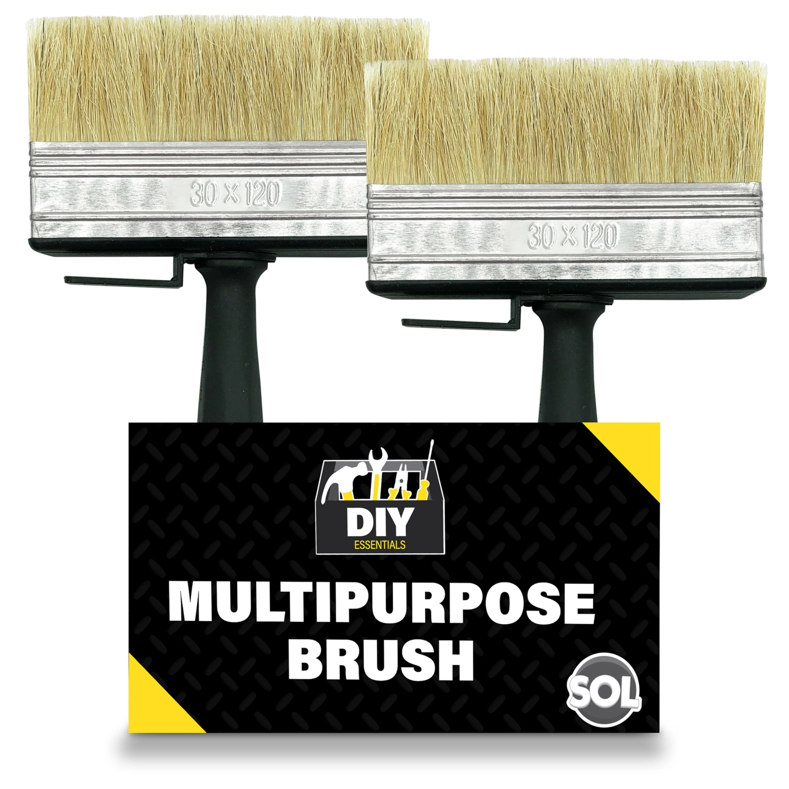 SOL 2pk Multipurpose Paint Brush Set – Durable Bristles for DIY, Home Maintenance, Wall Painting, Woodwork, Varnishing, Staining, Shed, Fence, Decking, Trim, Doors & Furniture Painting