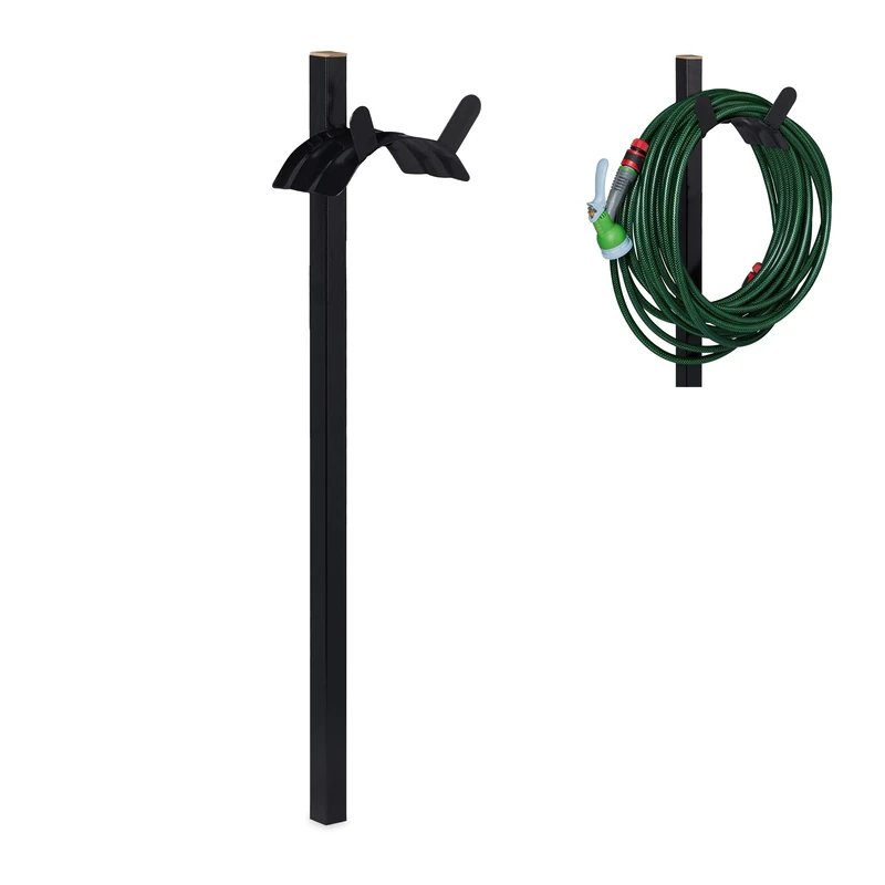 Relaxdays Garden Hosepipe Hanger, Freestanding & Portable Rack for 61m Hose Pipe, Steel, HWD 107.5 x 25 x 18 cm, Black