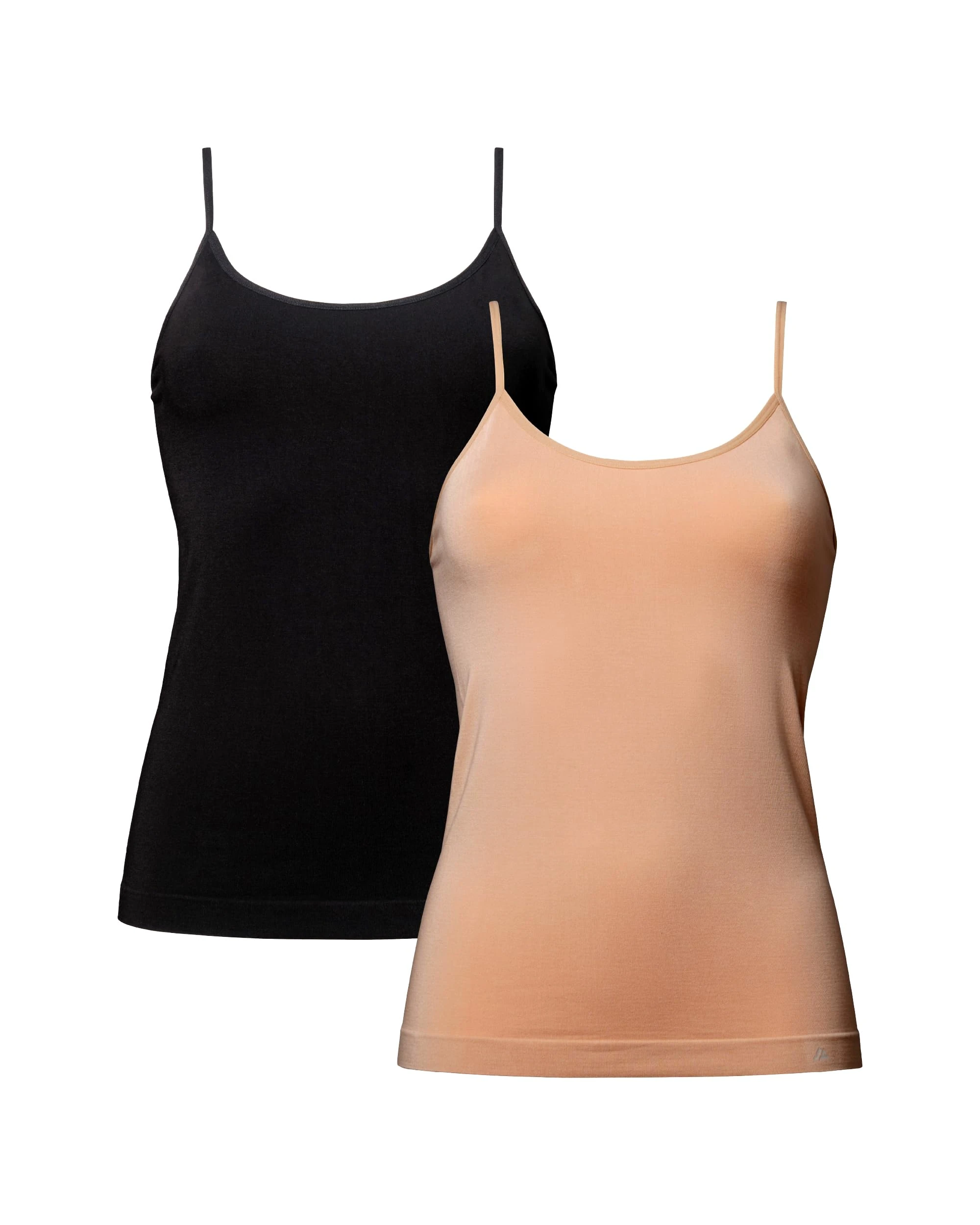DANISH ENDURANCE Women's Seamless Bamboo Camisole Tank Top, Adjustable Straps, 2 Pack, Multicolor (1 X Black, 1 X Nude Beige), M-L