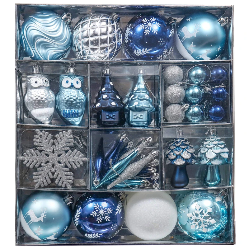 Valery Madelyn Christmas Ball Ornaments for Tree Decor, 80ct Winter Wishes Silver and BlueShatterpro of Assorted Christmas Tree Ornaments Value Pack for Xmas Decoration
