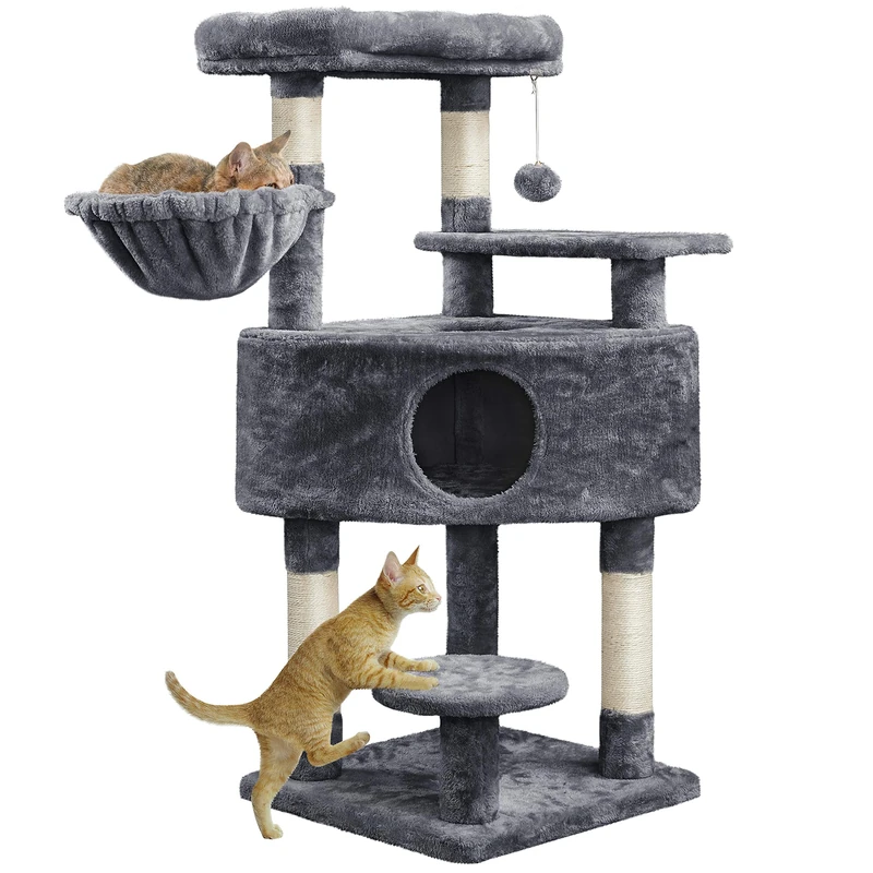 Yaheetech 117cm Cat Tree Tower for Indoor Cats, with Larger Top Plush Perch, Luxurious Condo, Sisal Scratching Post, Pet Standing Activity Centre for Kittens, Dark Grey