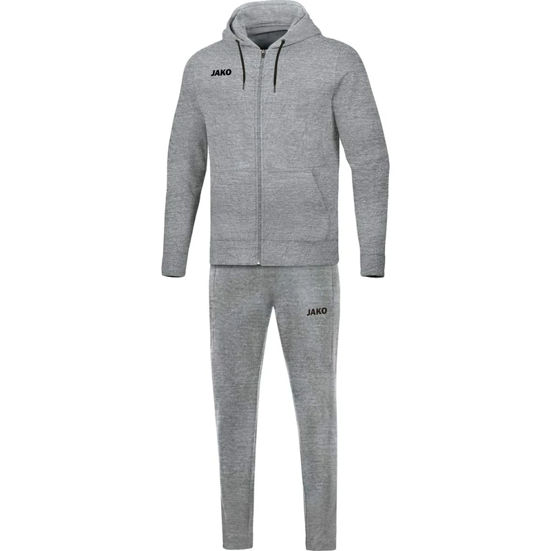 JAKO Men's Base Hooded Jogging Suit, Light Grey Mottled, S