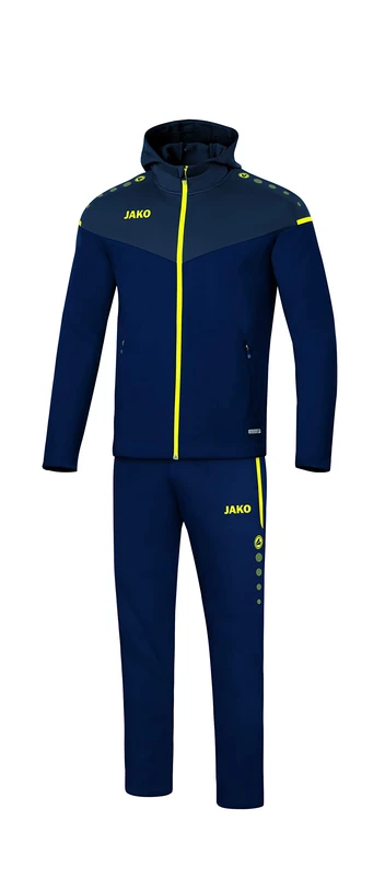 JAKO Champ 2.0 M9620 Men's Tracksuit with Hood, Navy/Dark Blue/Neon Yellow, 4XL