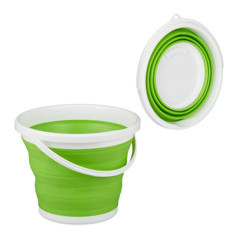 Relaxdays Folding Bucket, 10L Mopping Bin, Collapsible for Car, Camping and Festivals, Green, 1 Item