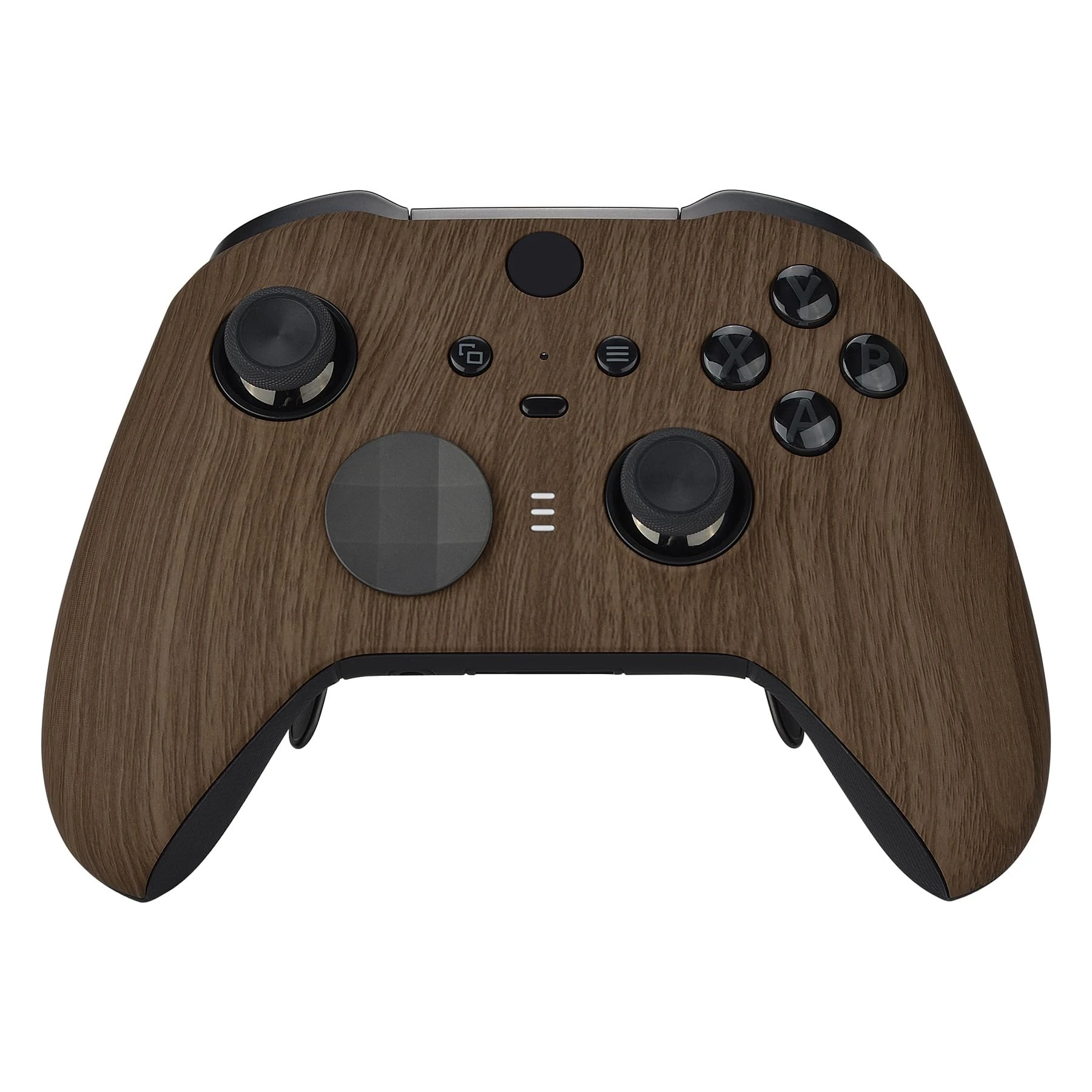 eXtremeRate Wood Grain Patterned Faceplate Cover, Soft Touch Front Housing Shell Case Replacement Kit for Xbox One Elite Series 2 Controller Model 1797 - Thumbstick Accent Rings Included