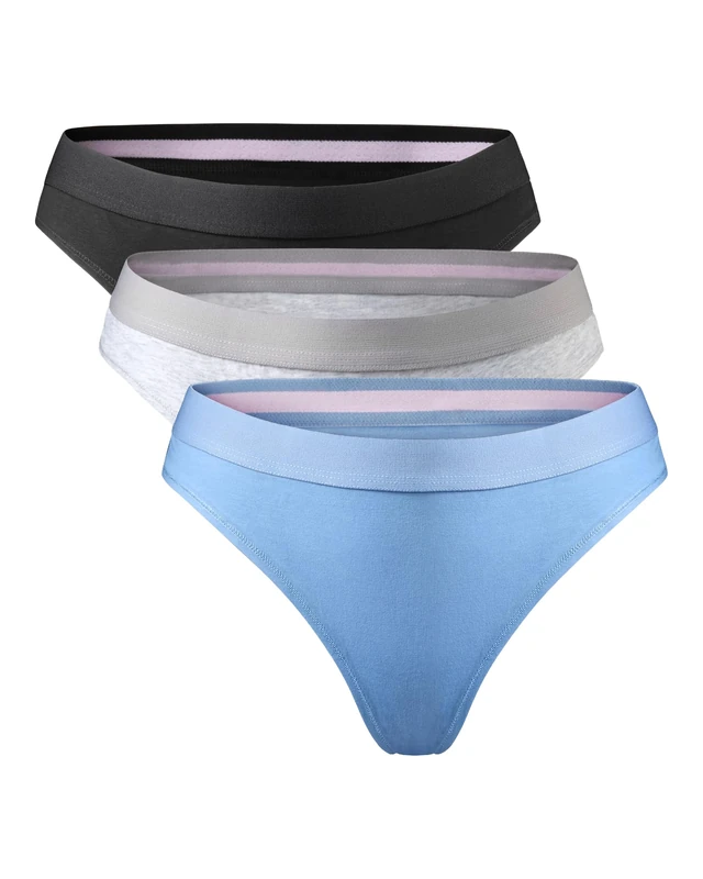 DANISH ENDURANCE Women's Thong in Organic Cotton, 3 Pack Black Grey Blue (Multicolour (1 x Black, 1 x Grey, 1 x Blue), Medium)