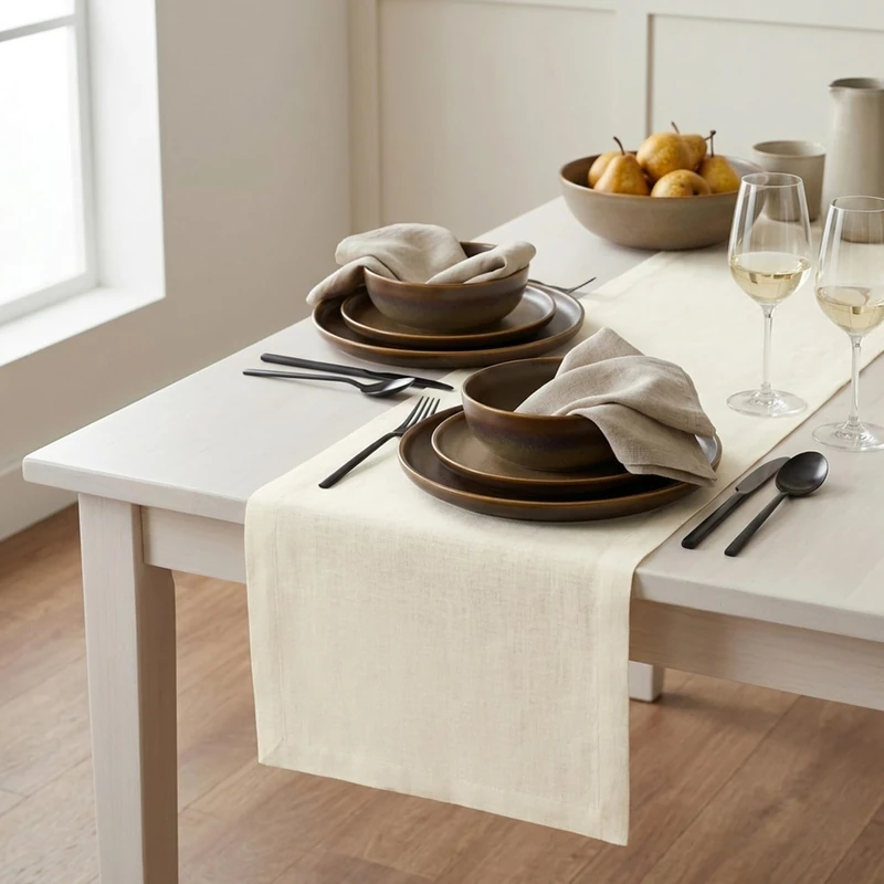 Solino Home Linen Ivory Table Runner 120 Inches Long - 100% Pure Linen 14 x 120 Inch Table Runner for Dining, Summer - Fete