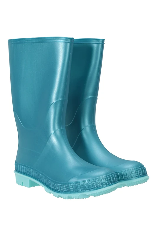 Mountain Warehouse Plain Kids Wellies - Waterproof, Soft Jersey Lined Wellington Boots, Gripped Sole, Boys & Girls - Spring Summer, Rain, School, Outdoors Light Teal Junior Shoe Size 4