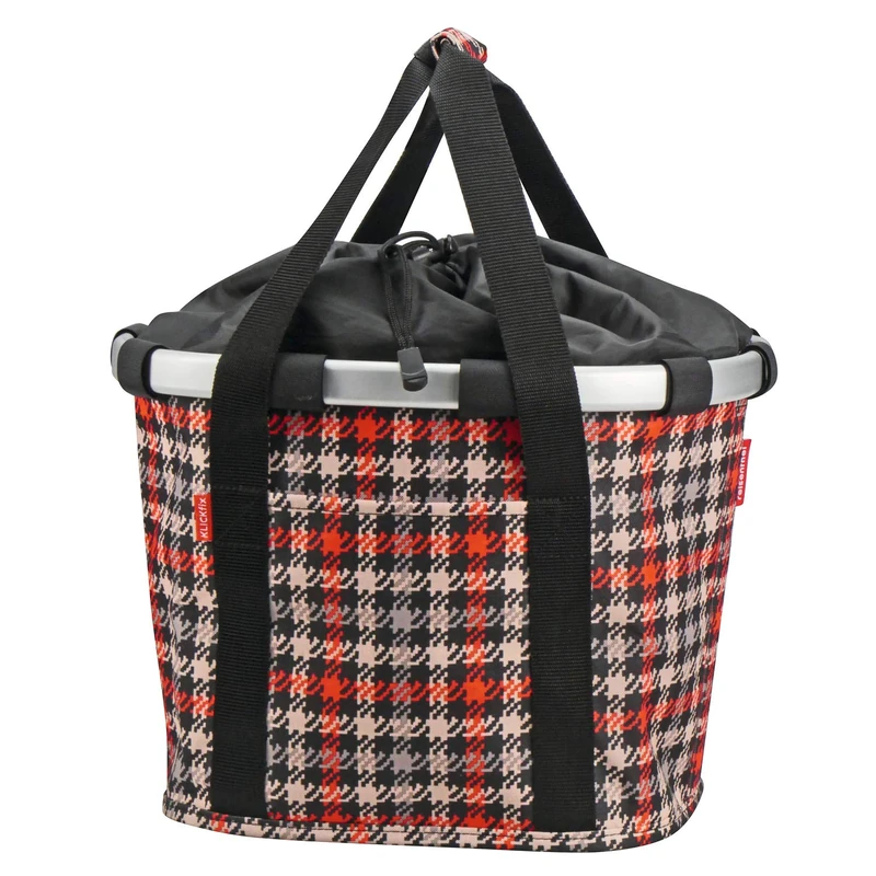 KLICKfix Unisex - Adult Bike Basket, Glencheck Red, 15 Litres