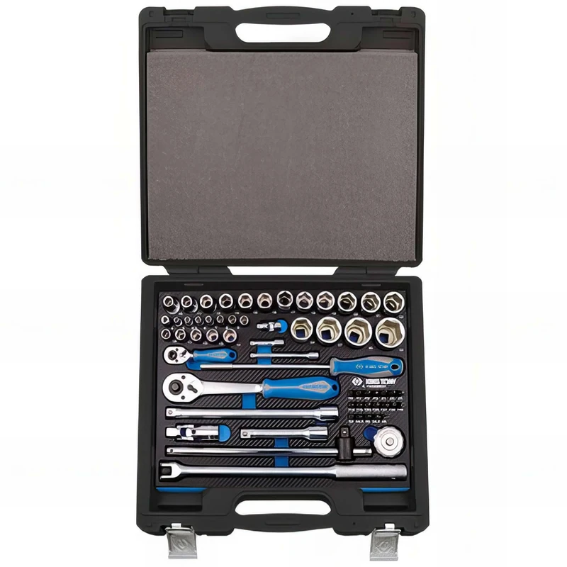 KING TONY 7560MRE01 Cofre De Sockets Y Accesorios 1/4" Y 1/2" Hexagonal Evawave for DIYers & Professionals, Made for Repair and Installation tasks, 60 Pieces