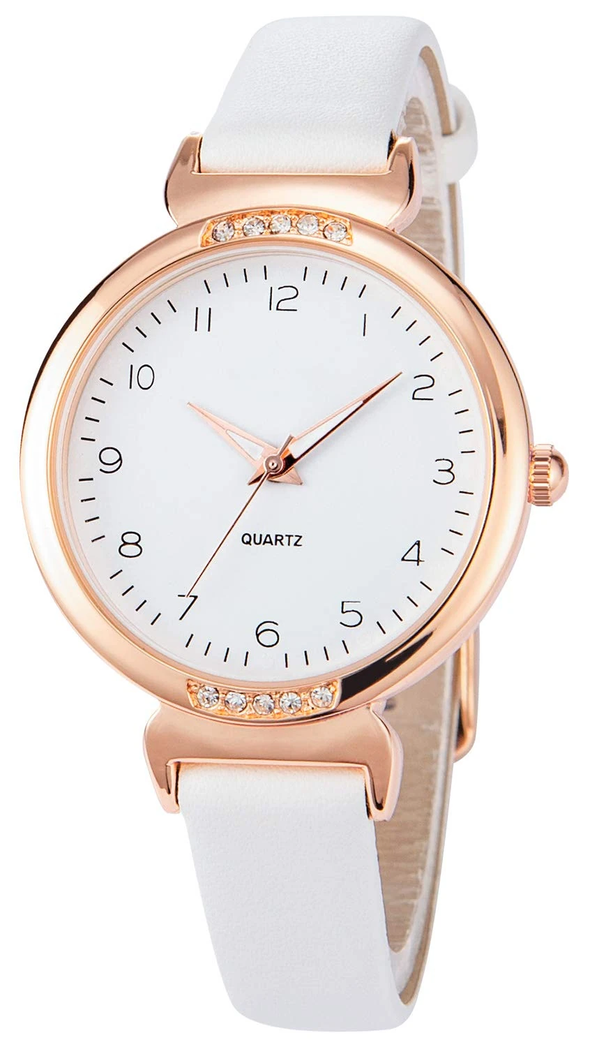 NUOVO Women Watches Ladies Watch Rose Gold Case with White Leather Elegant Watch for Women Eary to Read