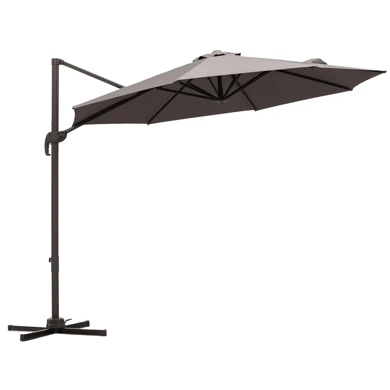 Outsunny 3M Cantilever Parasol, Hanging Garden Umbrella Sun Shade with 360° Rotation, Aluminium Frame, Cross Base, Hand Crank, Grey