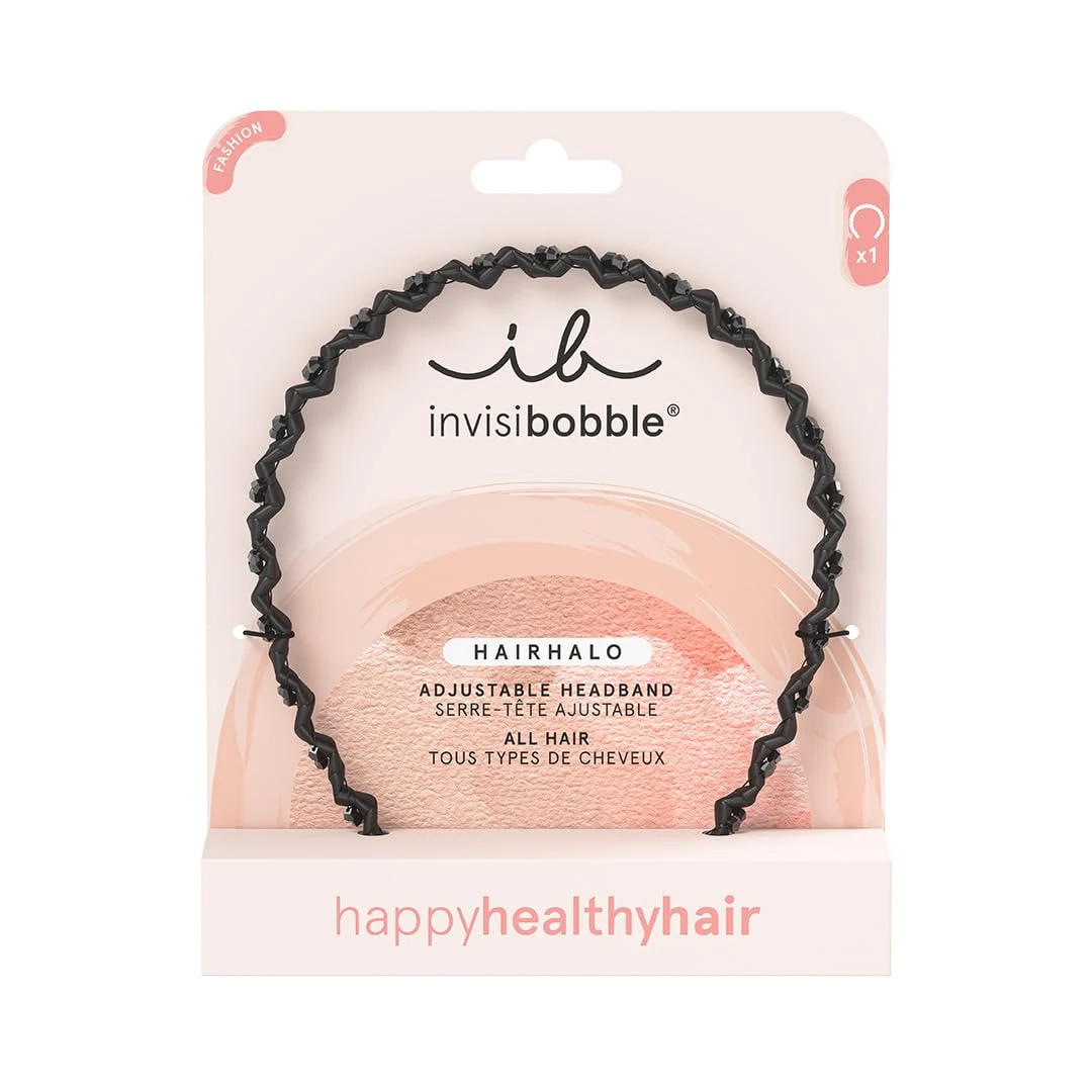 invisibobble Hairhalo headband True Dark Sparkle, 1x adjustable headband for girls & women, soft, hair-friendly and comfortable, the original designed in the heart of Munich, color black stone
