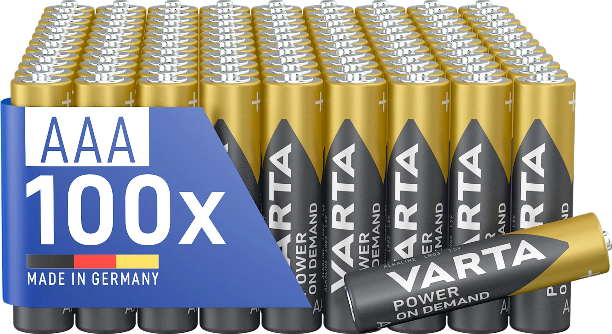 VARTA Power on Demand AAA Micro Batteries (100-pack, economy pack in environmentally-friendly packaging - smart, flexible and powerful - e.g. for computer accessories, Smart Home devices or torches)