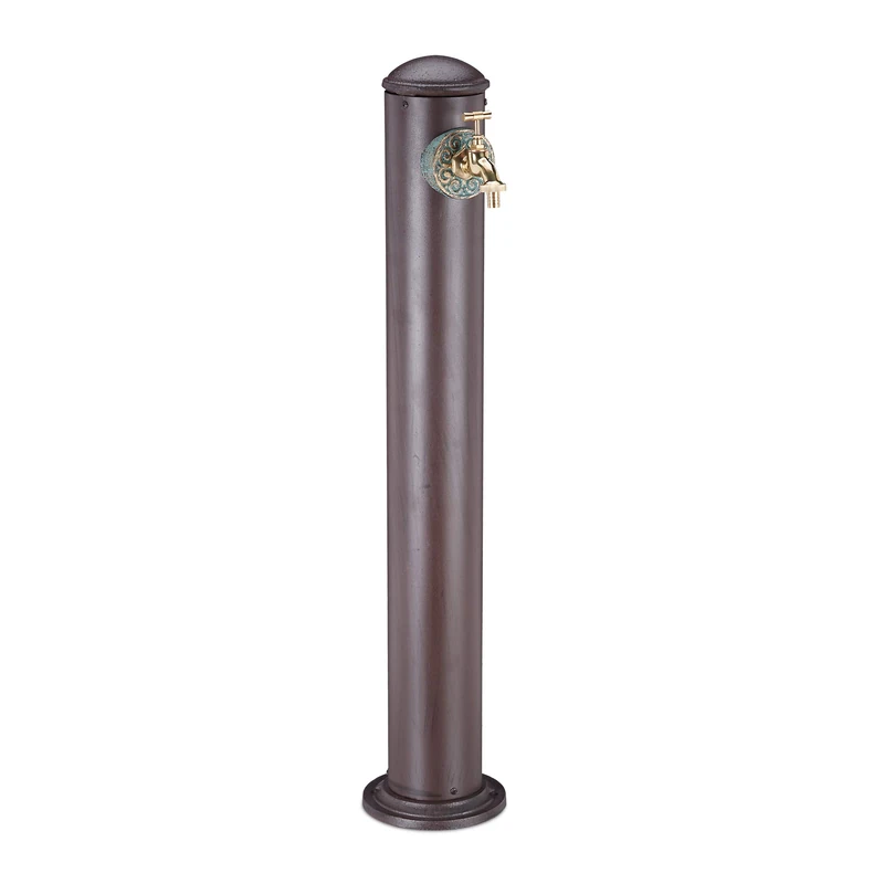 Relaxdays Garden Water Fountain Column, Antique Style, With Faucet, 3/4” Connector, Round Station, 91 cm Tall, Brown