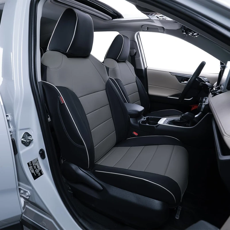 EKR Custom Fit RAV4 Car Seat Cover for Select Toyota RAV4 Adventure and TRD-Off Road 2019 2020 2021 2022 2023 2024 (NOT for Hybrid) - Full Set,Leather (Black/Gray)