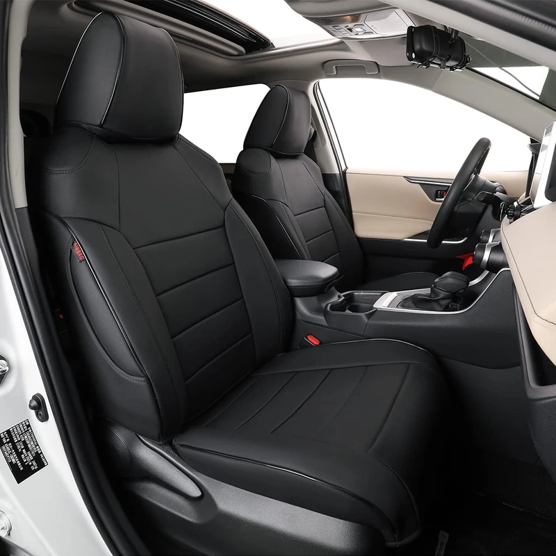 EKR Custom Fit RAV4 Car Seat Cover for Select Toyota RAV4 Adventure and TRD-Off Road 2019 2020 2021 2022 2023 (NOT for Hybrid) - Full Set,Leather (Black)