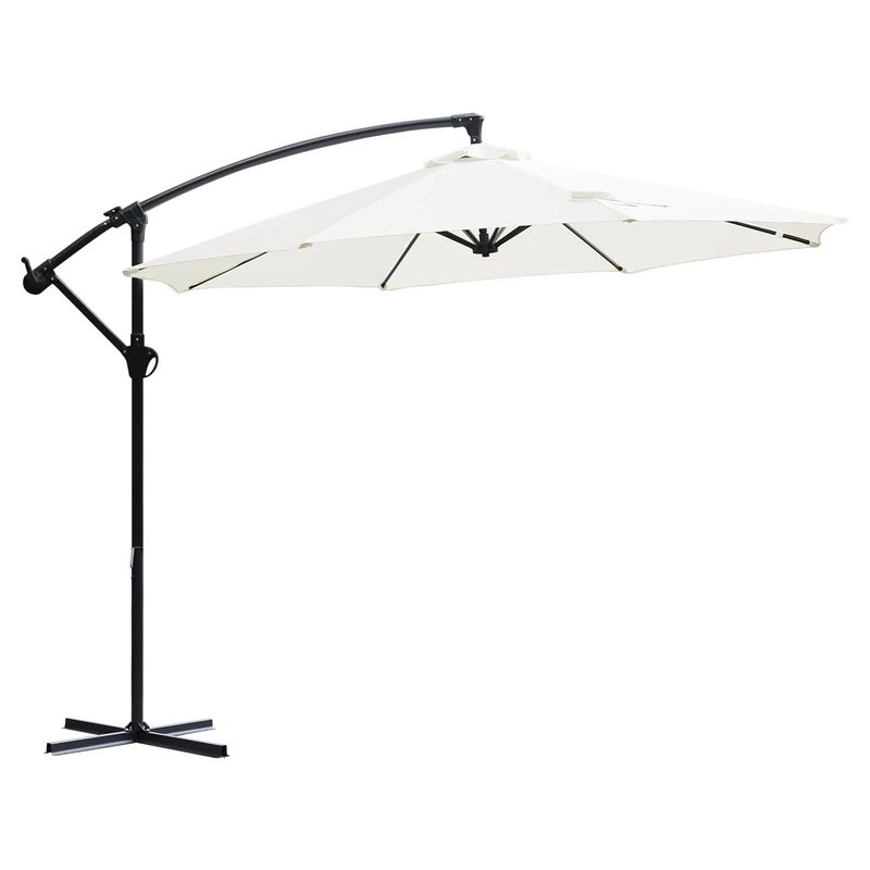 Sekey® Cantilever Parasol 300 cm Parasol with Crank Garden Umbrella Crank Umbrella with Crank Device UV50+ Sun Protection Robust and Stable for the Garden, cream, Ohne LED